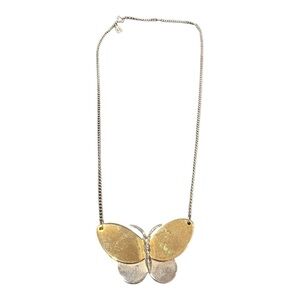 Avon Marked Two-Tone Butterfly Necklace Gold & Silver Tone Vintage 1977 J12